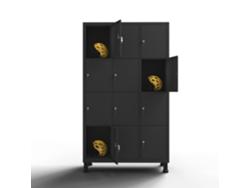 Taquilla metálica con 12 puertas de 180 x 97 x 40 cm para taller u oficina. Taquilla metálica con cerradura Twinthink (negra).