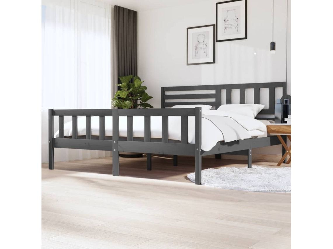 Estructura De Cama De Madera Maciza Gris 200x200 Cm