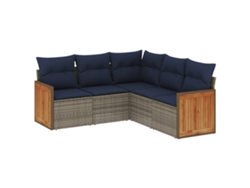 Conjunto de sofá de jardín de 5 piezas con cojines, ratán gris. EXCLUSIVO DE MAISON.