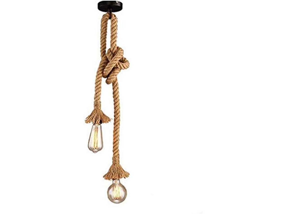 MEOIRUERY Lámpara Colgante Industrial 300cm 220V E27 Cuerda de Cáñamo Doble Cabeza para Comedor, Hall, Restaurante, Bar, Café