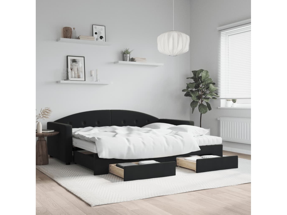 Sofá Cama Nido Con Cajones Terciopelo Negro 90x190 Cm