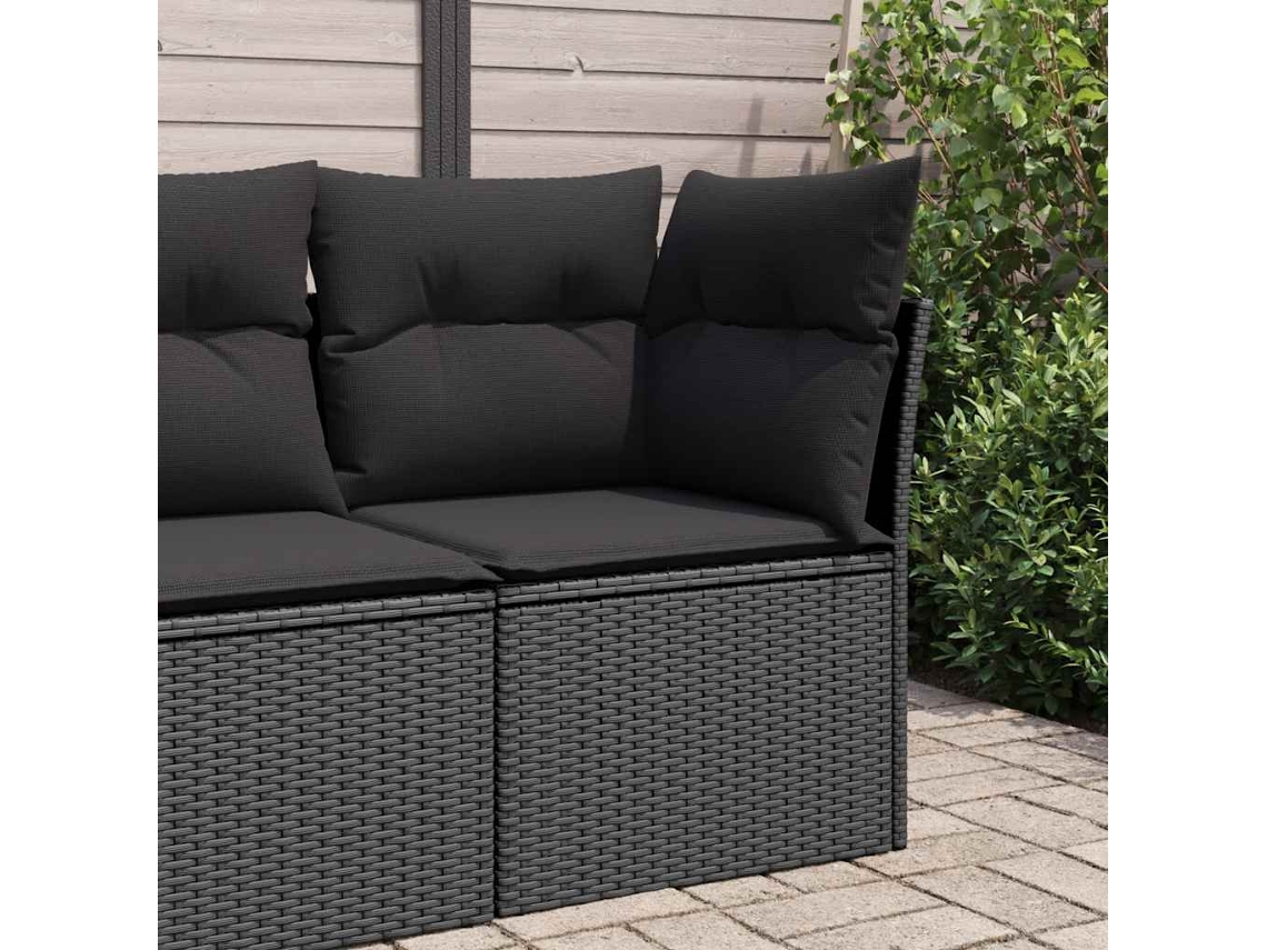 Sofá esquinero de jardín de mimbre negro con cojines de DKD Home Decor