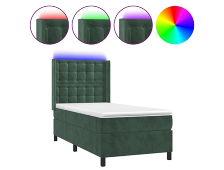 MAISON EXCLUSIVE Cama con somier y colchón LED 90 x 190 cm Terciopelo verde oscuro