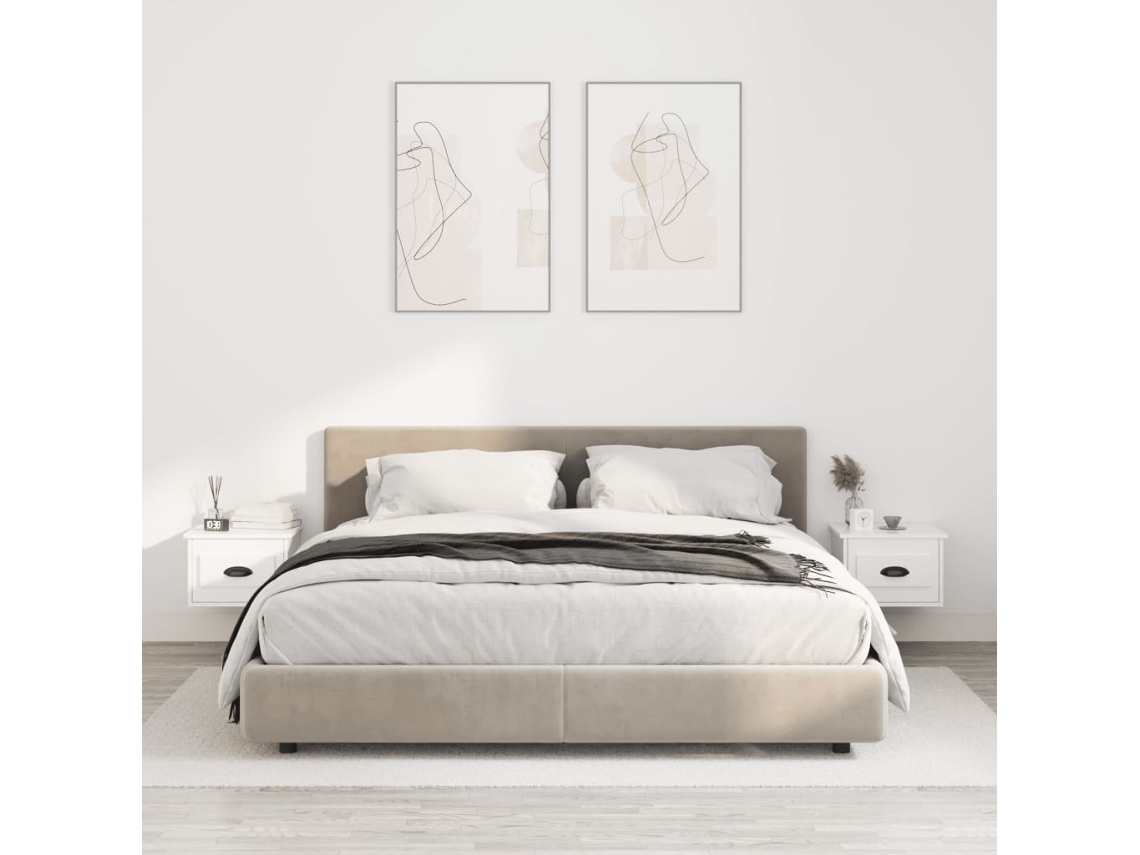 Mesitas de Noche Pared 2 Pzs 41,5X36X28 Cm Blanco Brillante