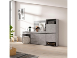 Zapatero, 237x145x35 cm, Dormitorio, habitación, Cómoda, Cajonera, Listones Decorativos, Tocador, Cemento SKRAUT HOME