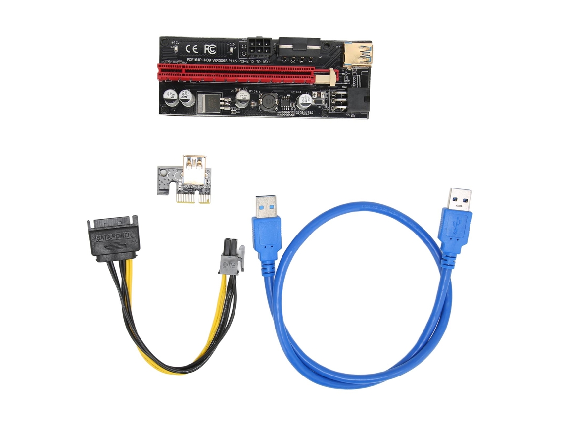 Tarjeta Riser Pcie 1x A 16x 4 Capacitores Sólidos Cable Express Usb Gpu De 6 Pines Azul