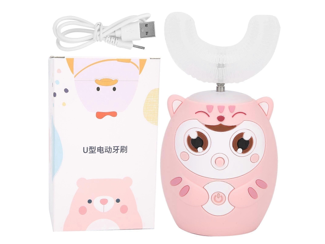Cepillo de dientes automático ultrasónico GOKOCO con forma de U y diseño de dibujos animados para niños (rosa Ymmr)