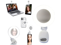 Mini anillo de luz para selfies con espejo, lámpara de maquillaje LED 2 en 1 con pinza para teléfono móvil, ordenador portátil y mesa (blanco)