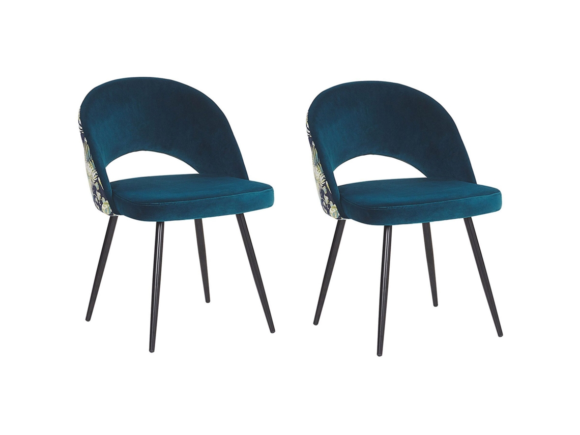 Conjunto de 2 cadeiras modernas BELIANI Vivian de Veludo Azul 52x56x77