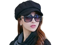 Gorro De Mujer Estilo Newsboy Cabbie De Lana Merino Con Visera Ajustable De 56-58 Cm.