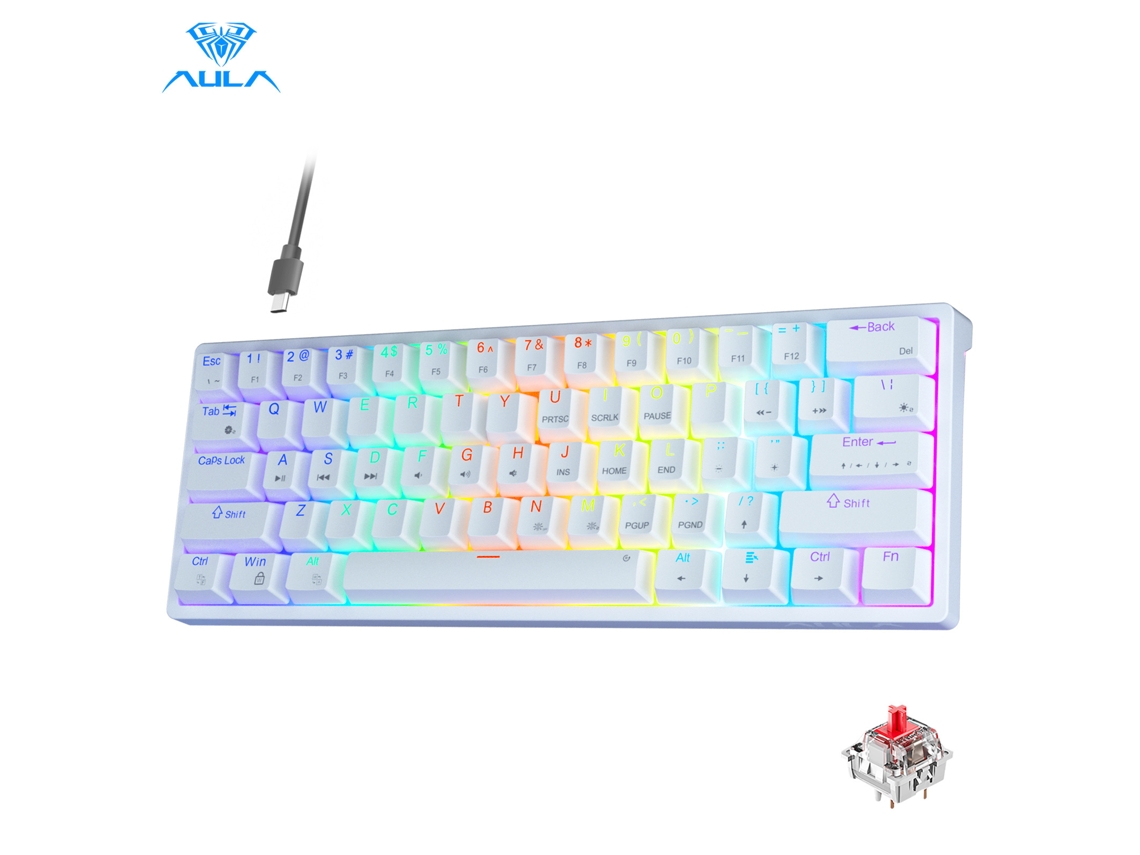 Teclado Mecánico Para Juegos Con Retroiluminación Rgb (blanco), Interfaz Usb Mini, 61 Teclas, Interruptores Rojos