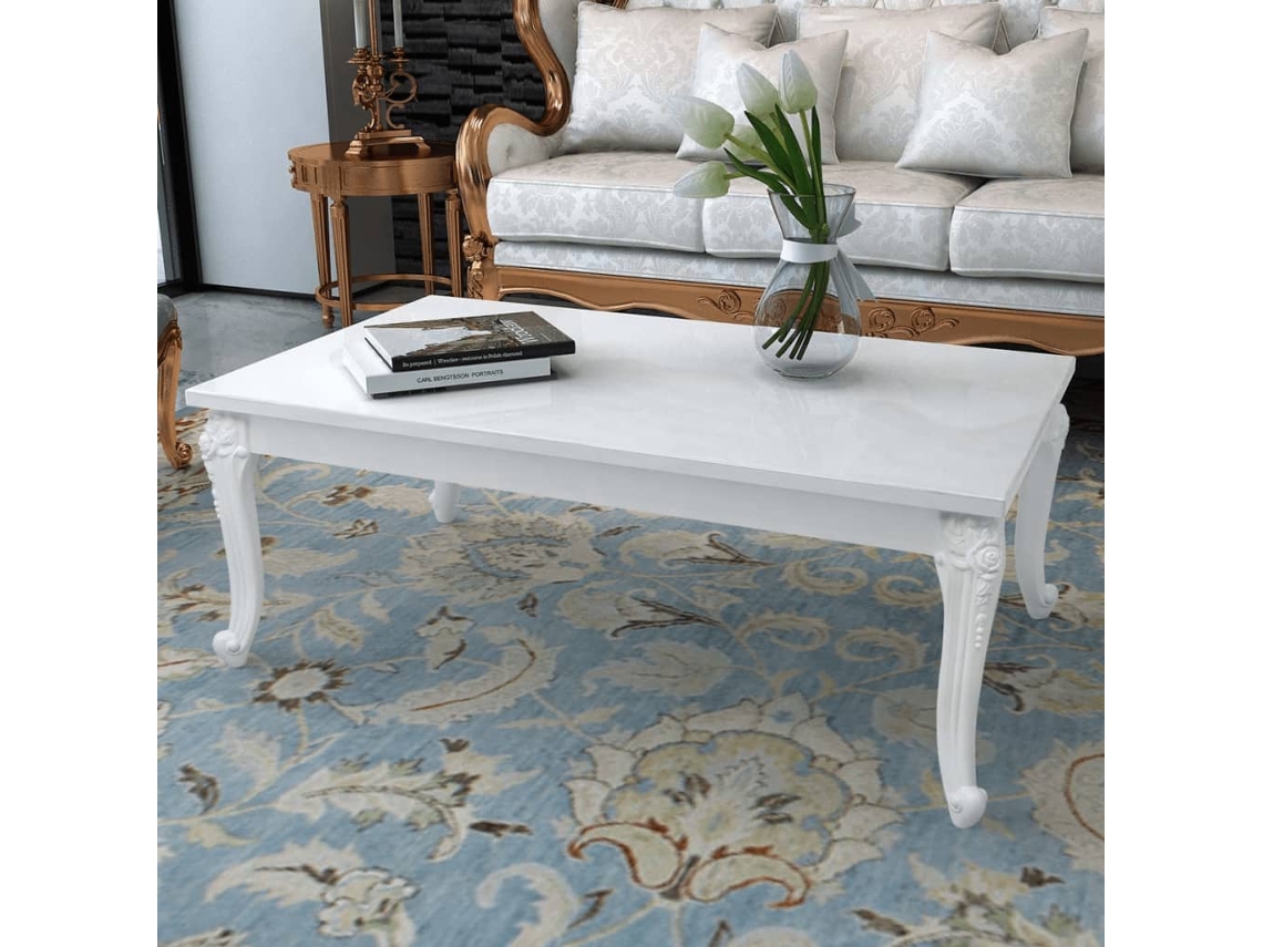 Mesa de Centro Apoyo 115X65X42 Cm Blanco Brillante
