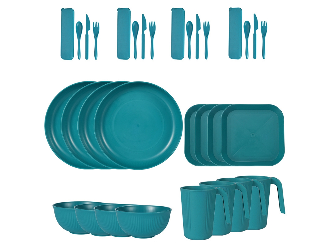 Juego de cubiertos de paja de trigo de 32 piezas, platos y cuencos reutilizables resistentes a caídas, verde Digitallab