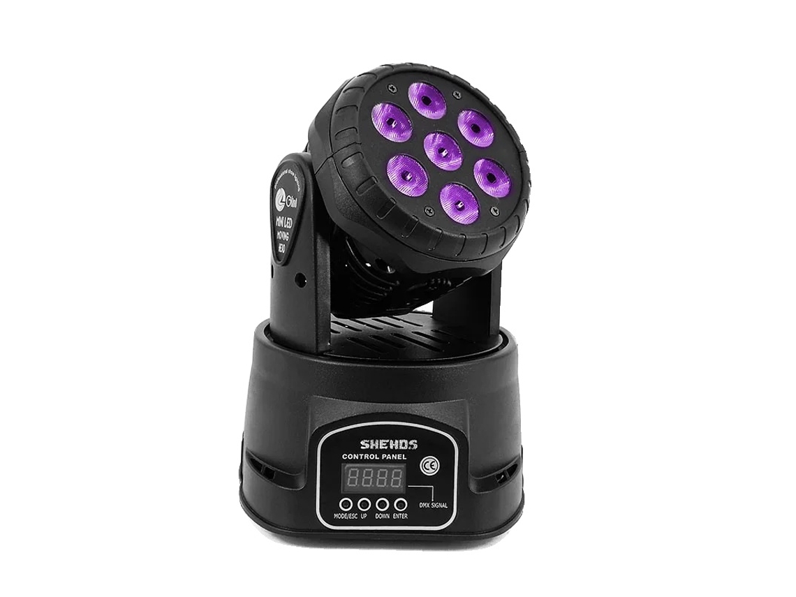 Faro móvil, 7 x 12 W, autónomo, compatible con DMX, LED Wash 7 x 18 W, enchufe OEM