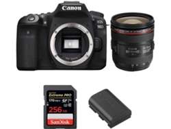 Kit Cámara Réflex CANON EOS 90D + EF 24-70mm f/4L IS USM + SanDisk 256GB + LP-E6N