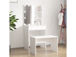 Juego De Tocador | Mesa De Vestidor Con Led Madera Contrachapada Blanco
