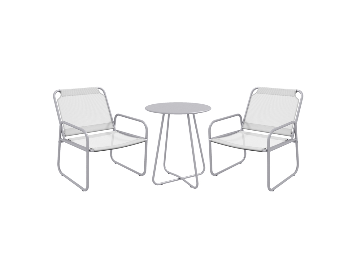 Conjunto De Bistró De 3 Piezas, Muebles De Balcón Con 1 Mesa + 2 Sillas, Grupo De Asientos, Para Terraza O Jardín, Gris Claro.