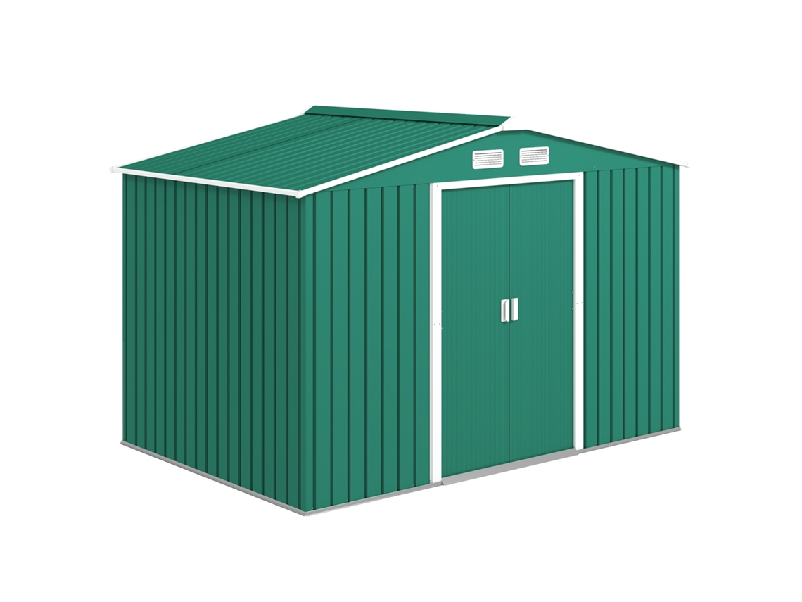 Casinha de jardim de 4,9 m² com 2 portas de correr, telhado inclinado e 4 janelas (277x195x192 cm) S/MARCA