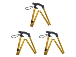 Juego de 3 bastones plegables de aleación de aluminio antideslizantes con altura ajustable, para viajes (dorado)