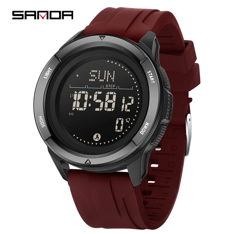 Reloj Digital Para Hombre Con Correa De Silicona Roja, Podómetro, Brújula Y Función Resistente Al Agua Para Uso En Exteriores.