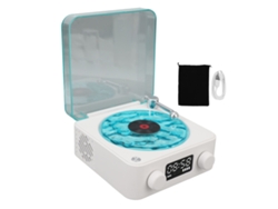 Tocadiscos Bluetooth Retro Con Luz Nocturna Y Reloj, Altavoz Estéreo Portátil, Blanco.