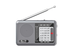 Mini radio portátil FM/AM/SW con chip DSP de alta sensibilidad, altavoz potente y conector para auriculares de 3,5 mm (gris)