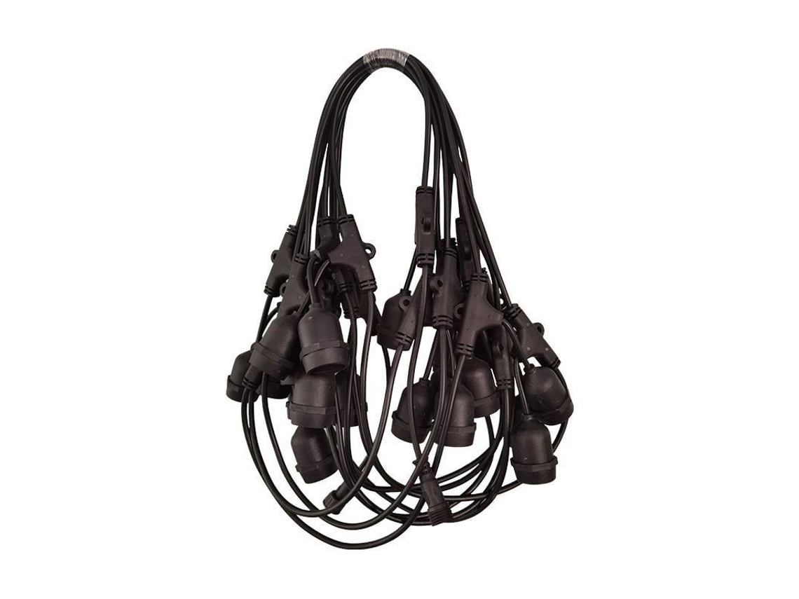 Guirnalda De Luces Exteriores Negras Con 20 Casquillos E27, Cable Redondo, Cable De Extensión, Cable De Conexión, 10 M De Longitud, Ip44.