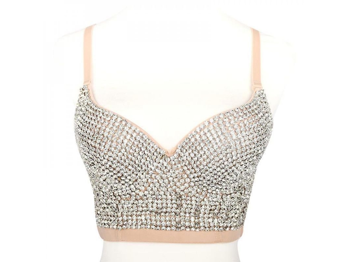 2026-top Crop Corset Sexy Para Mujer Con Encaje Y Piedras, Brassier Push Up Con Tirantes Ajustables 38c Naranja