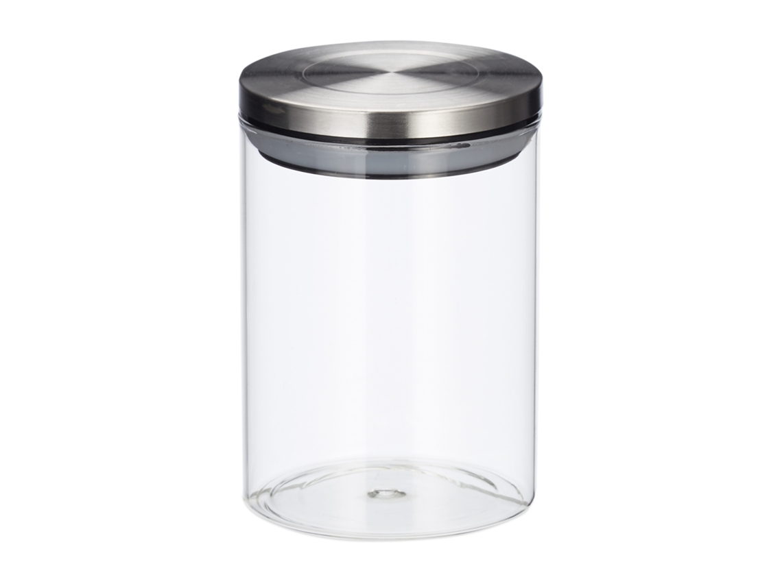 Relaxdays Tarros De Cocina, 750 Ml, Cierre Hermético, Tapa De Acero Inoxidable, 3 Uds., Transparente