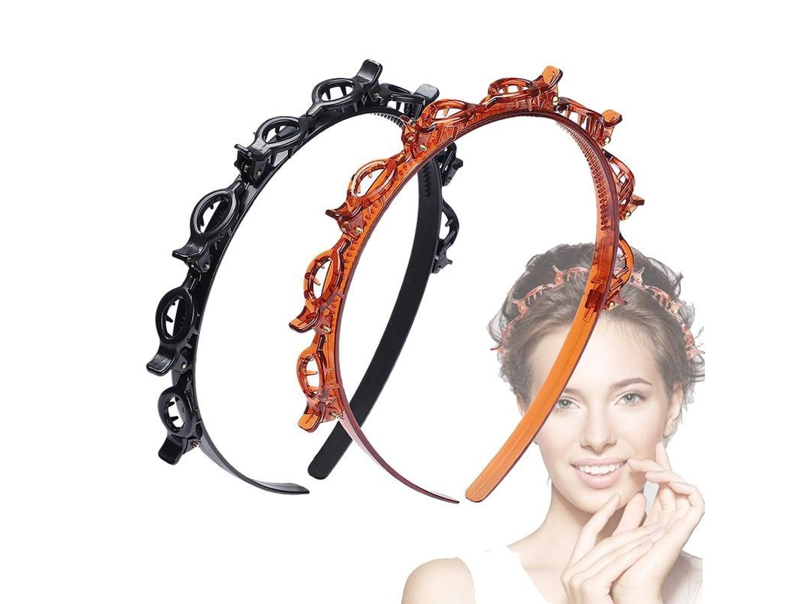 Tiara De 2 Piezas Con Pinzas Para Flequillo Doble, Herramienta Para Trenzar Con Dientes, Accesorios De Moda Para El Cabello (negro Y Marrón)
