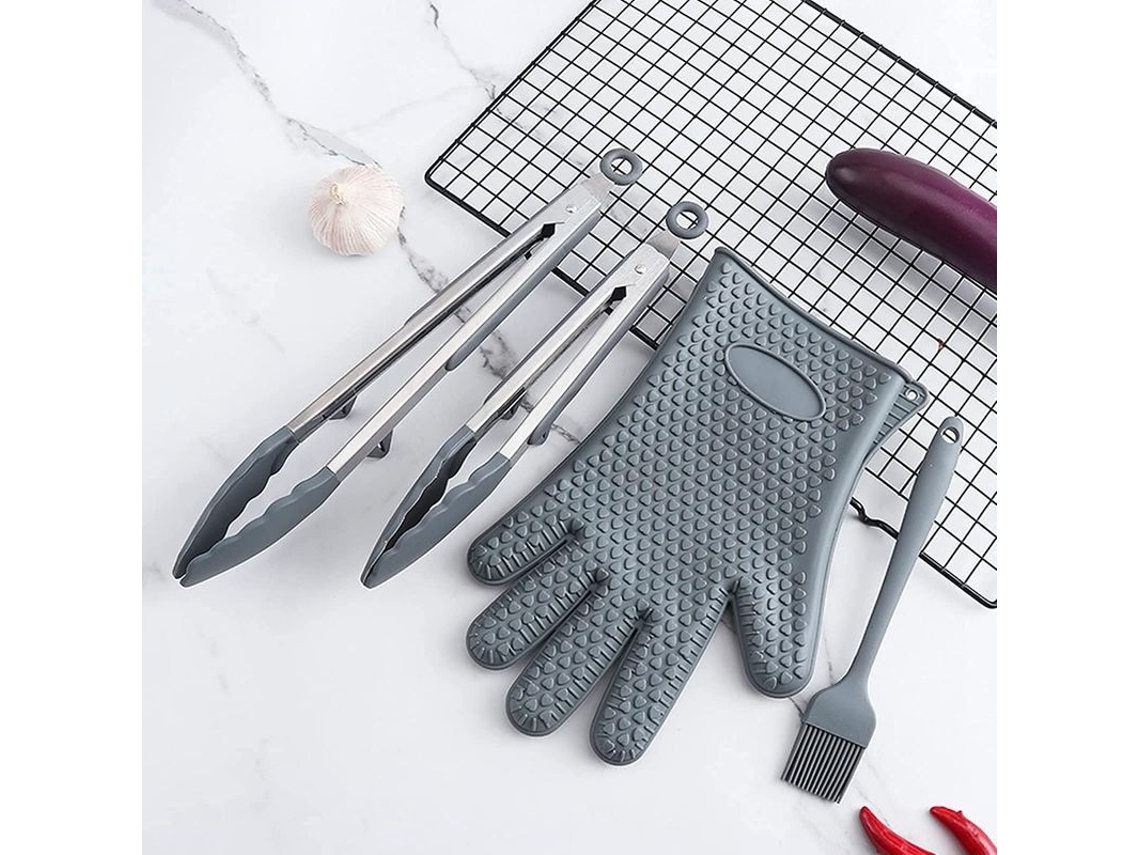 Set Barbacoa Profesional Con Guantes De Silicona Cepillo De Aceite Y Pinzas De 9 Y 12 Pulgadas Para Camping Y Fiestas Al Aire Libre