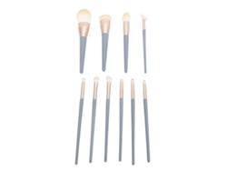 10pcs Conjunto De Pincéis De Maquiagem Profissional Em Azul Com Cerdas Macias, Espessas E Fluffy Para Olhos E Rosto
