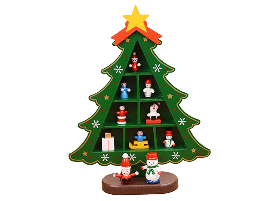 Árbol de Navidad de Mesa – Decoración de Madera con Mini Adornos RNEMITERY