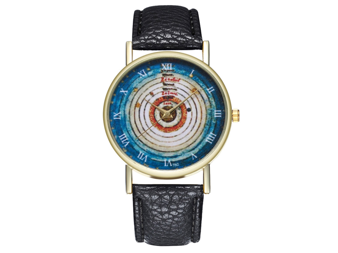 Reloj Unisex De Cuarzo Con Correa De Piel Sintética Negra Y Diseño De Números Romanos.