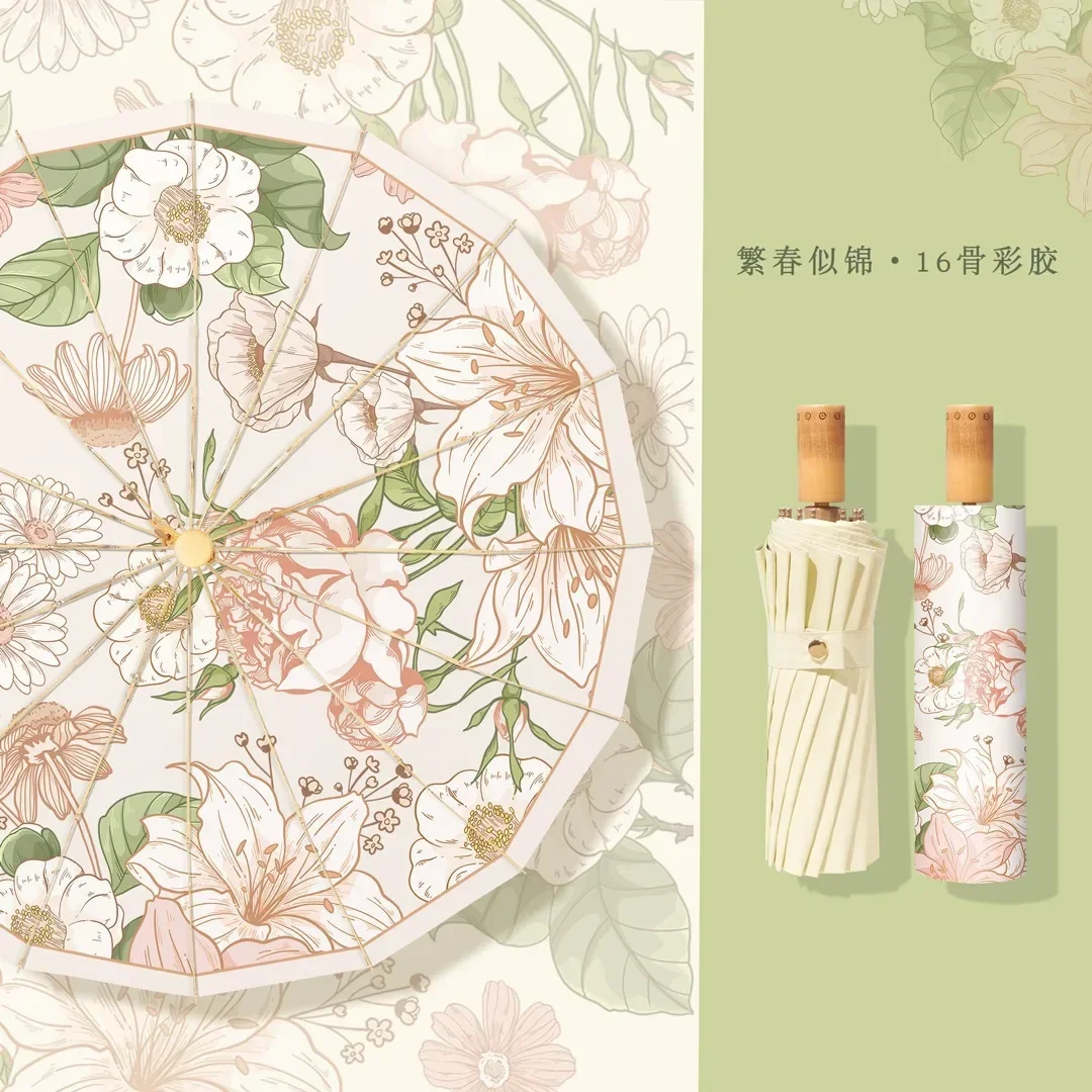 Paraguas De Mujer De Estilo Retro Francés Con Protección Uv, Sombrilla Parasol, Tamaño Grande, 16 Varillas.
