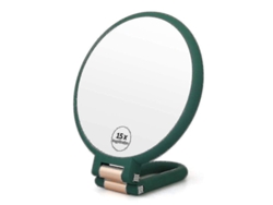 Espejo De Mano Con Lupa De 15x, Plegable Con Base Giratoria De 360°, Ideal Para Viajes Y Baño, Color Verde Militar.
