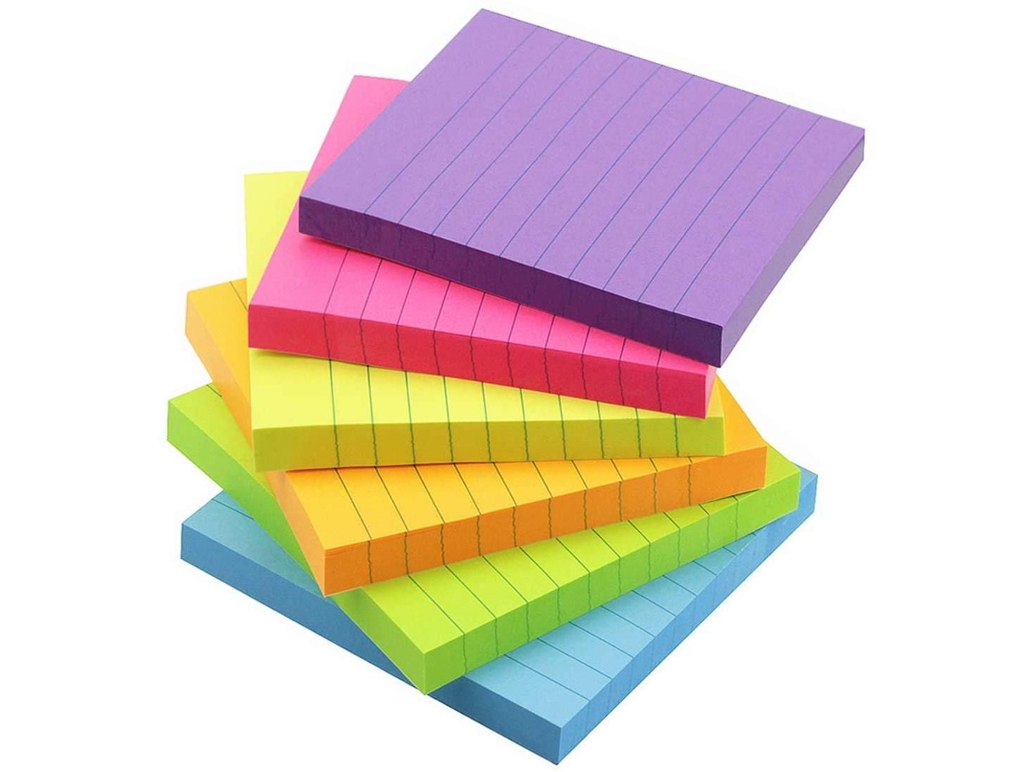 Bloc de notas adhesivas de 7,6 x 7,6 cm con líneas horizontales. Paquete de 100 unidades (6 paquetes en total). Mdug
