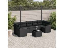 Conjunto de sofá de jardín de 8 piezas con cojines en mimbre sintético negro de DKD Home Decor