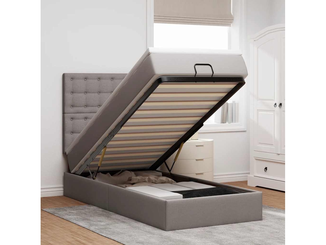 Syfax™ Estructura De Cama Otomana Colchón Tela Gris Pardo 90x190cm