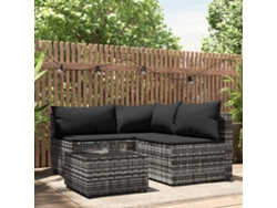 Conjunto de muebles de jardín con cojines, mimbre gris PE Dkd Home Decor