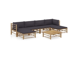 Conjunto de jardín de bambú de 7 unidades con cojines gris oscuro de DKD Home Decor