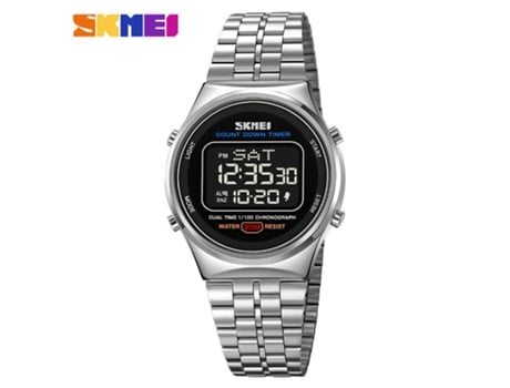 Reloj electrónico multifuncional para hombre, reloj LED de acero inoxidable para deportes al aire libre, máquina negra con carcasa plateada LUUCOZK
