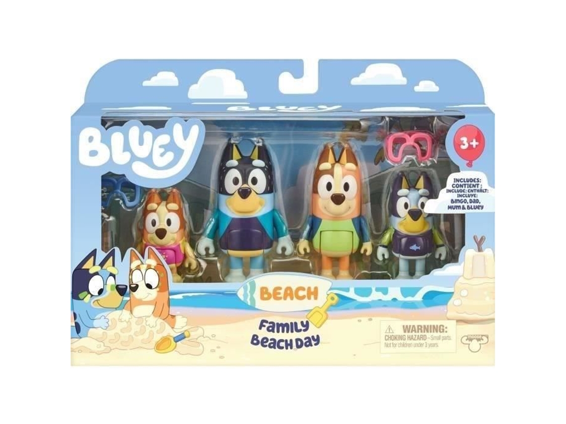 Bluey La Familia en la Playa, Universo Miniatura, Juguetes de Alce, Edades 3+ (4 Figuras)