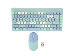 Teclado E Mouse Sem Fio Retro Com Teclas Arredondadas Coloridas 86 Teclas 2.4g Para Pc Laptop Azul