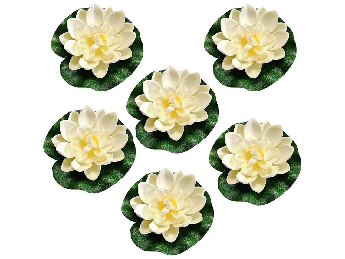 6 Flores De Loto Flotantes, Nenúfares Artificiales, Decoración De Espuma, 10 Cm, Blancas
