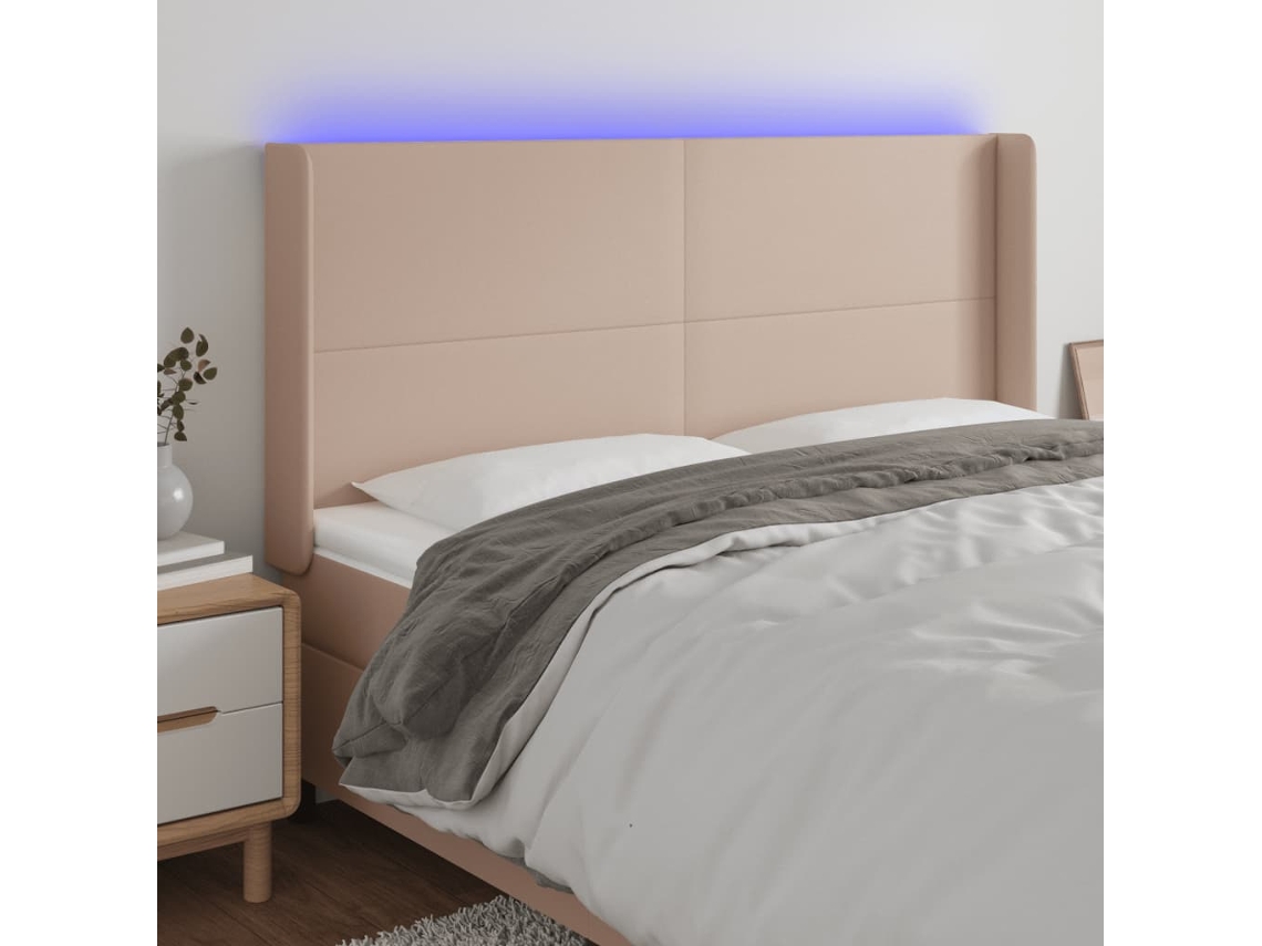 Cabecero Con Led Cuero Sintético Capuchino 203x16x118/128cm