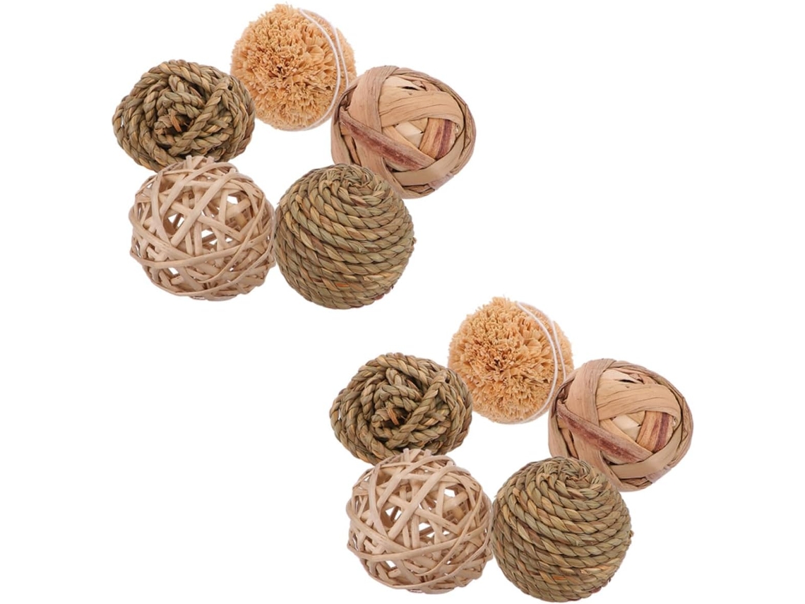 Juego de 10 bolas decorativas de ratán trenzado natural para decoración de mesa GOKOCO
