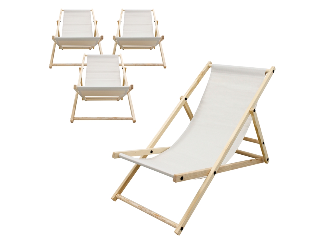 4x Sillas De Playa Ecd Germany Beige Madera De Pino Tejido Impermeable Carga Hasta 120kg
