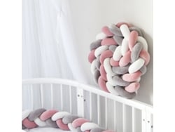 Protector de cuna suave y transpirable, cojín protector para cuna (blanco, gris, rosa - 4 metros) Spqment