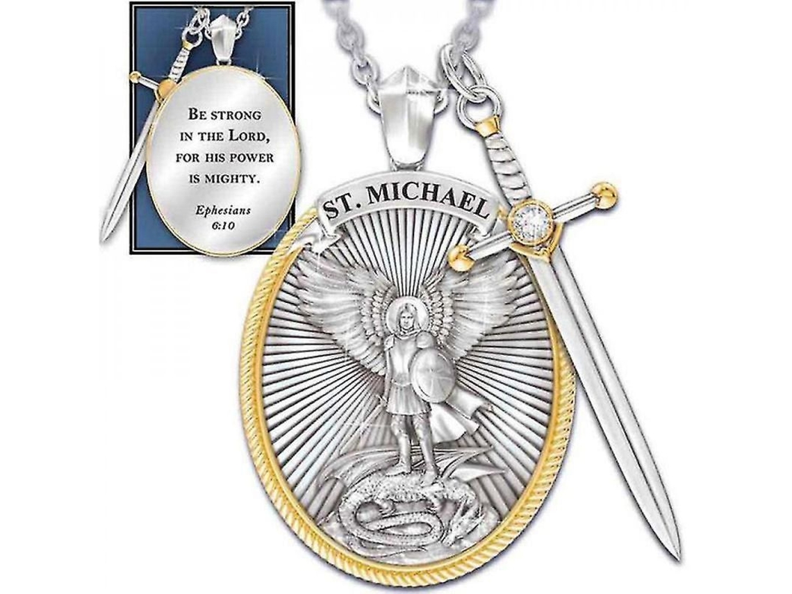 2026-10851-collier Pendentif Saint Michel L'archange Patron Catholique Alliage 45cm